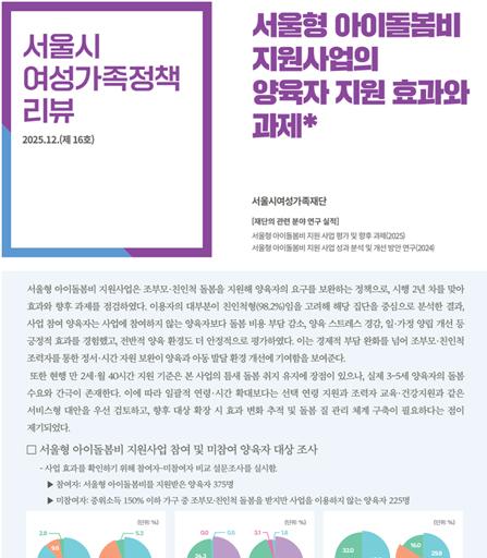 서울형 아이돌봄비 지원사업의 양육자 지원 효과와 과제